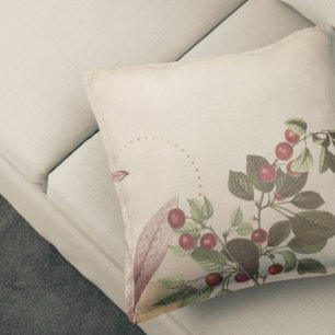 Burgundy & Cream Botanisk Tryck   Körsbär Kudde