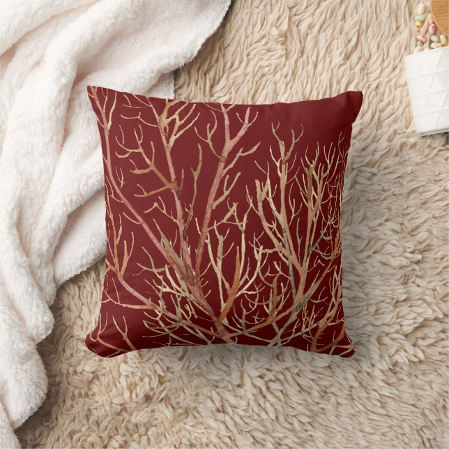 Burgundy & Cream Coral Mönster Kudde (Filt)