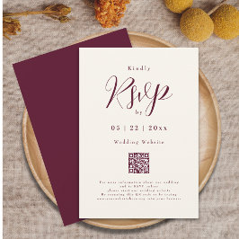 Burgundy Cream Elegant Script QR Code Bröllop OSA Kort