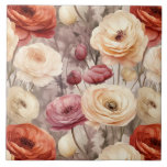 Burgundy Cream Flowers Kakelplatta<br><div class="desc">Burgundy Cream Flowers</div>