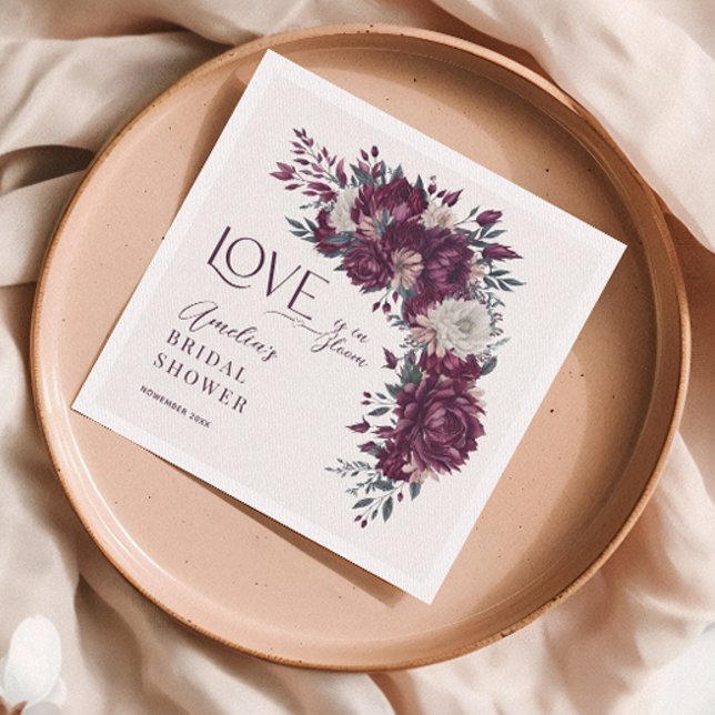 Burgundy Cream Flowers Kärlek i Bloom Möhippa Pappersservett (Skapare uppladdad)