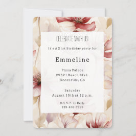 Burgundy Cream Lavender Romantic Blommigt Birthday Inbjudningar