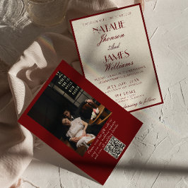 Burgundy Cream Old Money QR Code Photo Wedding Inbjudningar