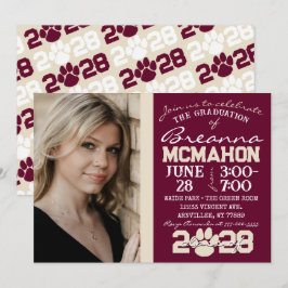 Burgundy & Cream Paw Skriv ut fotot i Studenten Inbjudningar