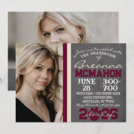 Burgundy & Cream Paw Skriv ut Studenten 2-foto Inbjudningar