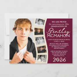Burgundy & Cream Photo Filmremsa Grad Announcement Inbjudningar