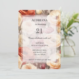 Burgundy Cream Vår blommor Birthday Inbjudningar
