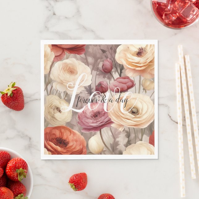 Burgundy Cream Vår blommor Bröllop Kärlek Pappersservett (Insitu)