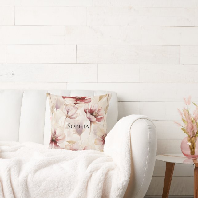 Burgundy Cream Vår blommor Kudde (Soffa)