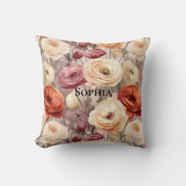 Burgundy Cream Vår blommor Kudde