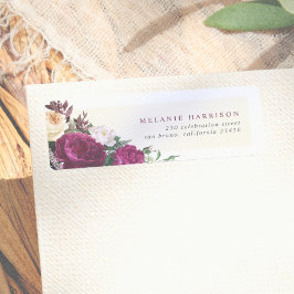 Burgundy & Crème Blommor Anpassad Returadress Etikett