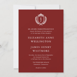 Burgundy Crest Wedding Custom Initials Inbjudningar
