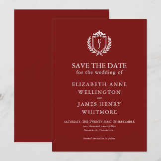 Burgundy Crest Wedding Custom Initials Spara Datumet