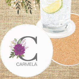 Burgundy Dahlia Floral Alphabet Letter Monogram  O Underlägg