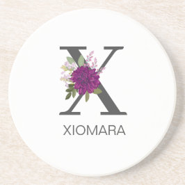 Burgundy Dahlia Floral Alphabet Letter Monogram   Underlägg