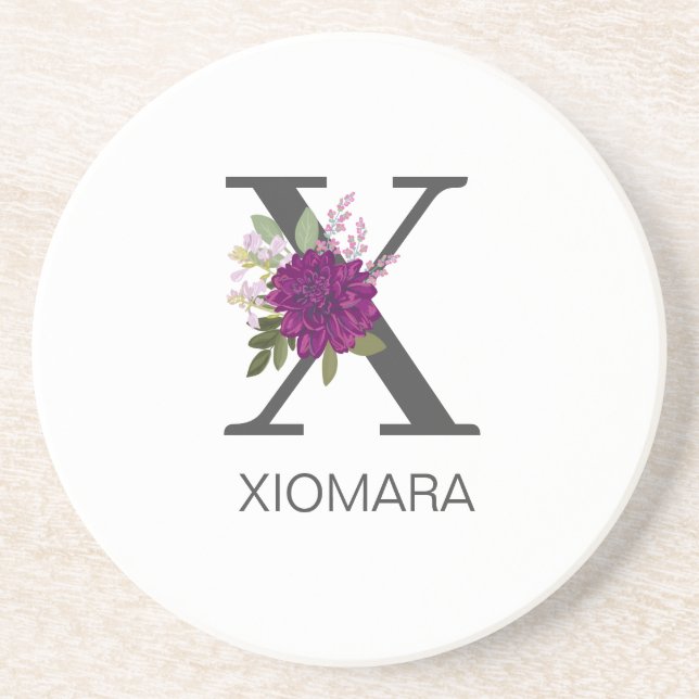 Burgundy Dahlia Floral Alphabet Letter Monogram   Underlägg (Framsidan)