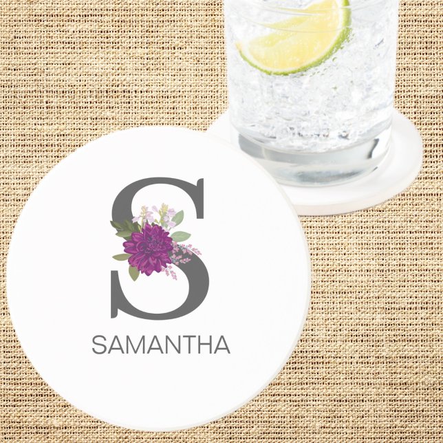 Burgundy Dahlia Floral Alphabet Letter Monogram   Underlägg (Skapare uppladdad)