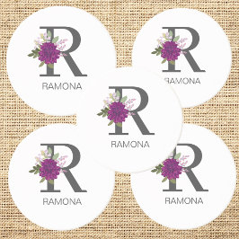 Burgundy Dahlia Floral Alphabet Letter Monogram   Underlägg