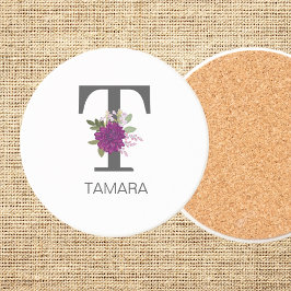 Burgundy Dahlia Floral Alphabet Letter Monogram   Underlägg