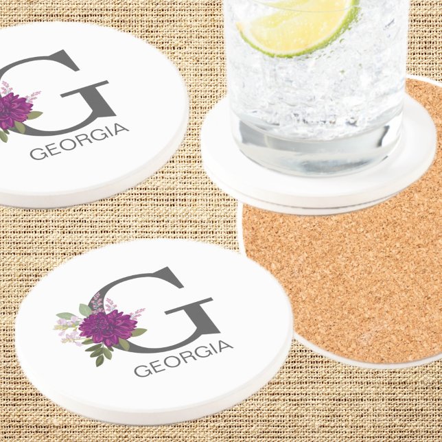 Burgundy Dahlia Floral Alphabet Letter Monogram   Underlägg (Skapare uppladdad)