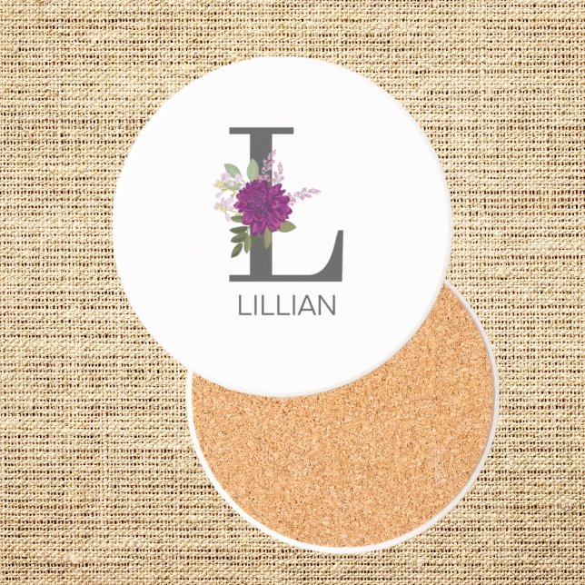 Burgundy Dahlia Floral Alphabet Letter Monogram   Underlägg (Skapare uppladdad)