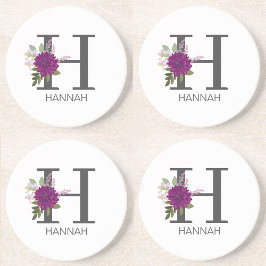 Burgundy Dahlia Floral Alphabet Letter Monogram   Underlägg