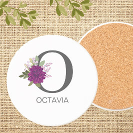 Burgundy Dahlia Floral Alphabet Letter Monogram   Underlägg