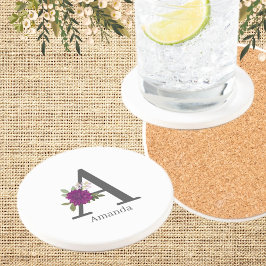 Burgundy Dahlia Floral Alphabet Letter Monogram  Underlägg