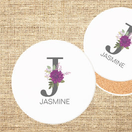 Burgundy Dahlia Floral Alphabet Letter Monogram   Underlägg