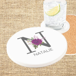 Burgundy Dahlia Floral Alphabet Letter Monogram   Underlägg