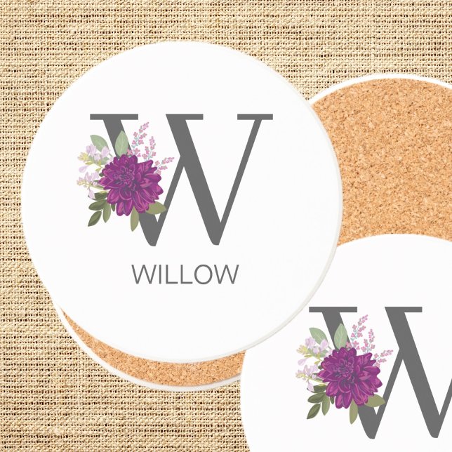 Burgundy Dahlia Floral Alphabet Letter Monogram   Underlägg (Skapare uppladdad)