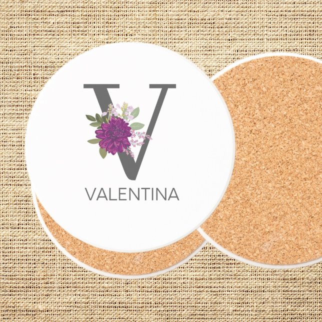 Burgundy Dahlia Floral Alphabet Letter Monogram   Underlägg (Skapare uppladdad)