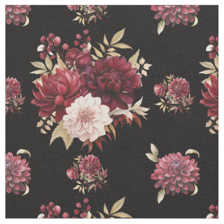 Burgundy Dahlias on Black Tyg