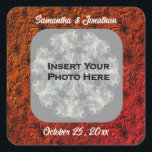 Burgundy Daisies Floral Personalized Wedding Photo Fyrkantigt Klistermärke<br><div class="desc">Textured look burgundy daisies floral photo template design save the date, wedding announcement, favor sticker. Fill in your information in the template. Click on Change and upload your photo. Make more changes to text and font size, style, and color, and adjust your picture by clicking on Customize. This image is...</div>