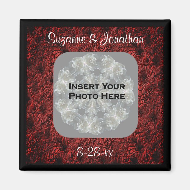Burgundy Daisies Wedding Photo Personalized Magnet (Framsidan)