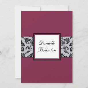 Burgundy Damask Monogram bröllopsinbjudan Inbjudningar