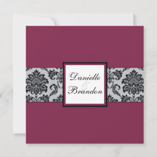 Burgundy Damask Monogram bröllopsinbjudan Inbjudningar