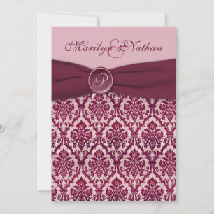 Burgundy Damask Monogrammed bröllopsinbjudan Inbjudningar