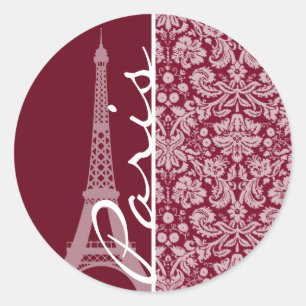 Burgundy Damask Pattern, Paris Runt Klistermärke