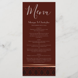 Burgundy Damask Ro Guld Trim Bröllop Menu Meny