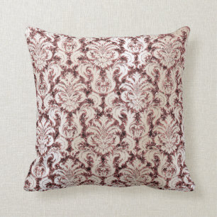 Burgundy Damask Rosa ros Guld Sequin Ivory Pearl Kudde