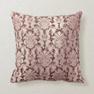 Burgundy Damask Rosa ros Guld  Sequin Pearl Kudde
