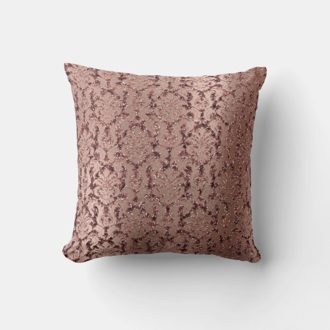 Burgundy Damask Rosa ros  Sequin Red Bean Kudde (Framsida)