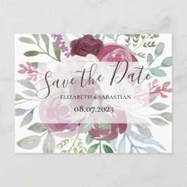 Burgundy & Damblå Akvarell Save The Date  Meddelande Vykort