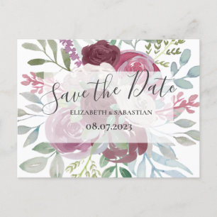 Burgundy & Damblå Akvarell Save The Date Meddelande Vykort