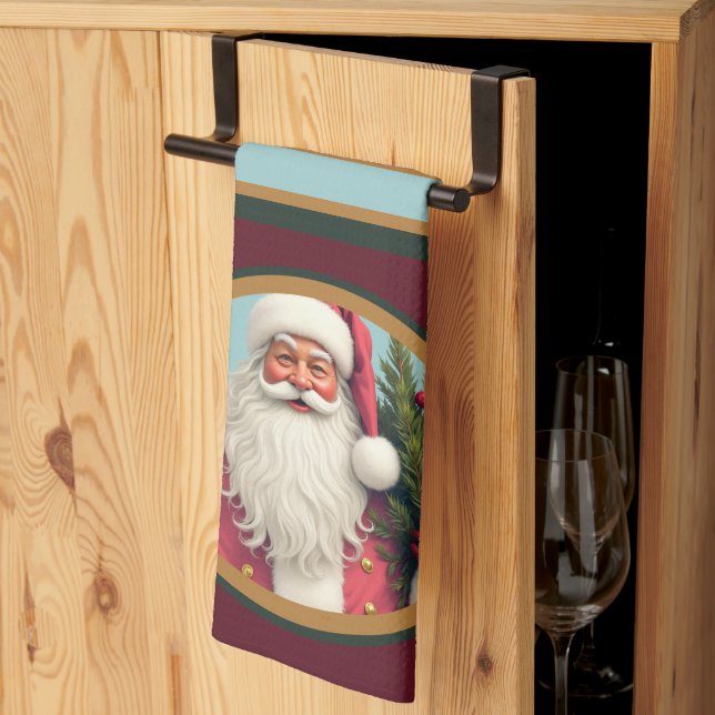 Burgundy dark green and gold kökshandduk (Thirds Fold)