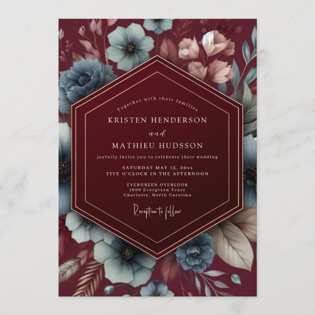 Burgundy Dark Romance Wedding Inbjudningar (Framsida)