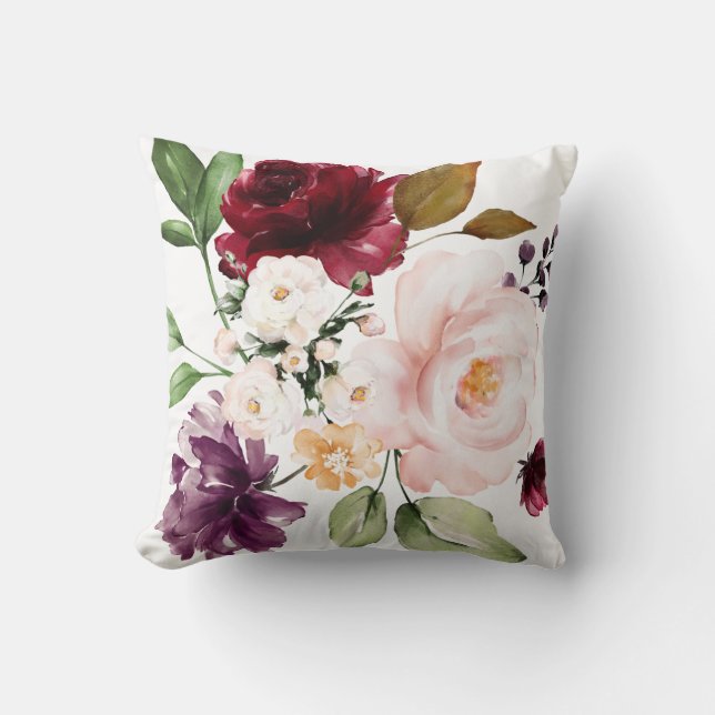 Burgundy Dekorativ kudde, Blommigt Pillow Kudde (Framsida)