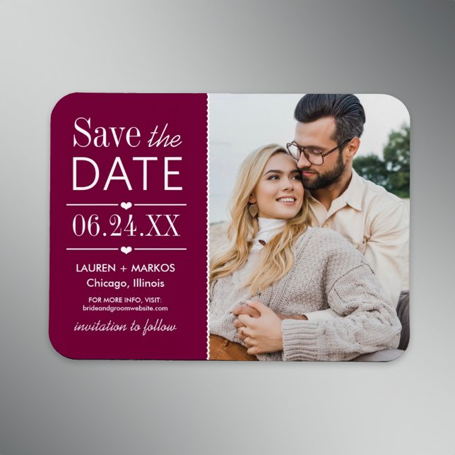 Burgundy delad panel foto spara datum magnet (Skapare uppladdad)