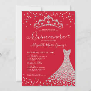 Burgundy Diamond Gnistra Tiara Gown Quinceanera Inbjudningar